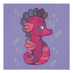 Punky Seahorse Cute Pink Seahorse Poster