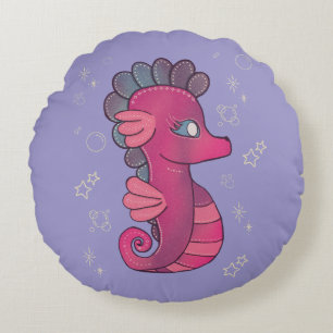 Punky Seahorse Cute Pink Seahorse Round Cushion