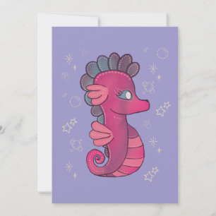 Punky Seahorse   Cute Pink Seahorse Thank You Card