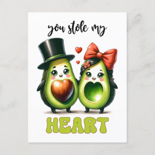 Punny avocado You Stole My Heart Valentine Postcard