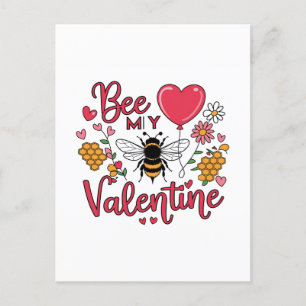 Punny Bee my Valentine Hearts and Flowers Postcard
