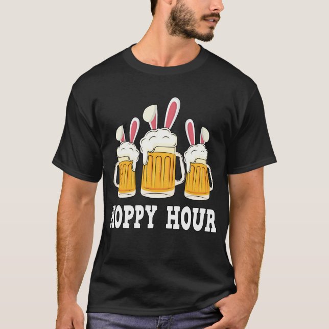Punny Easter Happy Bunny Beer Drinking T-Shirt (Front)
