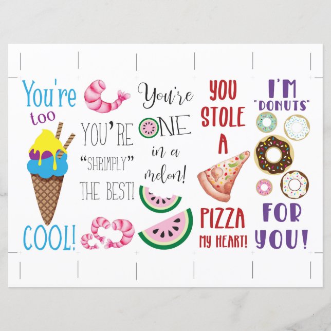 Punny Food Valentine's Bookmarks (Front)