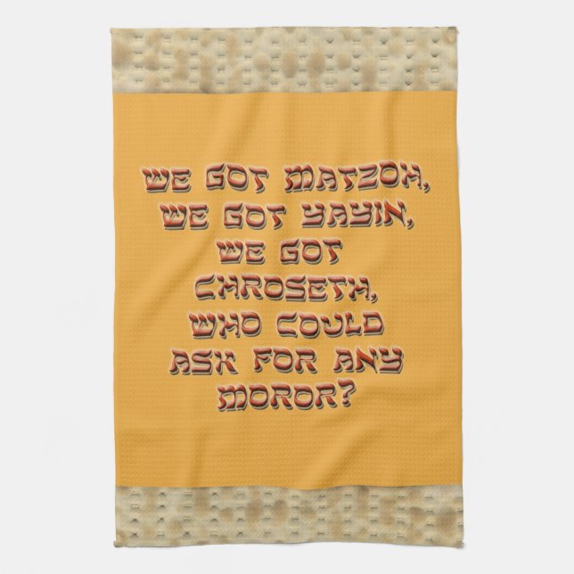 Punny Passover Kitchen Towel with Matzoh Border (Vertical)