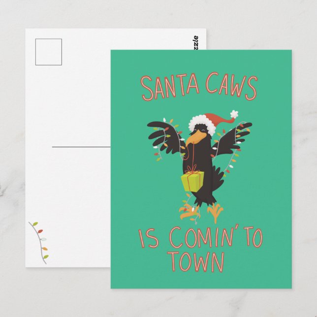 Punny Santa Caws Christmas Holiday Crow Postcard (Front/Back)