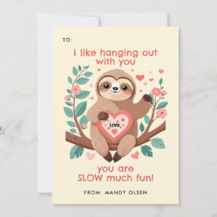 Punny Sloth Classroom Valentine's Exchange Holiday Card