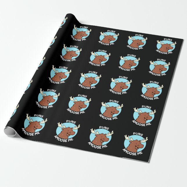 Puns Amoose Me Funny Moose Pun Dark BG Wrapping Paper (Unrolled)