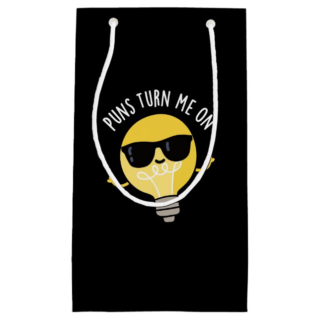 Puns Turn Me On Funny Light Bulb Pun Dark BG Small Gift Bag (Front)