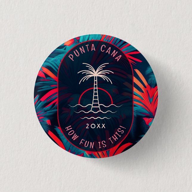 Punta Cana Beach party Palm tree leaves sunset 3 Cm Round Badge (Front)