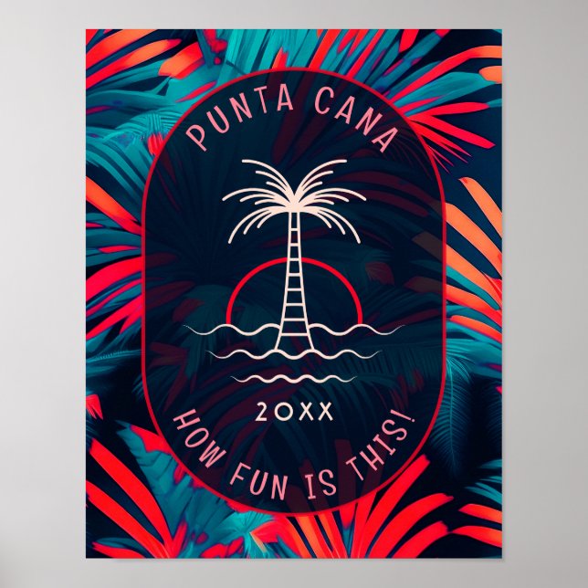 Punta Cana Beach party Palm tree leaves sunset Poster (Front)