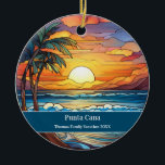 Punta Cana Beach Vacation Ceramic Tree Decoration<br><div class="desc">Cute faux stained glass beachy scene,  personalizable Punta Cana Dominican Republic Hawaii Beach Trip souvenir. Great for Christmas and family vacation keepsake,  or honeymoon momento.

Customisation:
Change Caption and year to make it unique.</div>