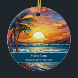 Punta Cana Beach Vacation Ceramic Tree Decoration<br><div class="desc">Cute faux stained glass beachy scene,  personalizable Punta Cana Dominican Republic Hawaii Beach Trip souvenir. Great for Christmas and family vacation keepsake,  or honeymoon momento.

Customisation:
Change Caption and year to make it unique.</div>