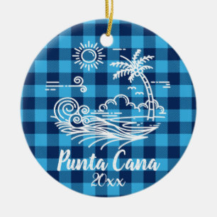 Punta Cana Blue Buffalo Check Christmas Ceramic Tree Decoration