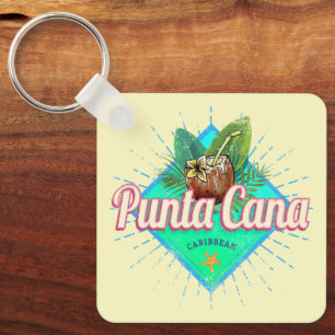 Punta Cana Caribbean Dominican Republic Retro Key Ring