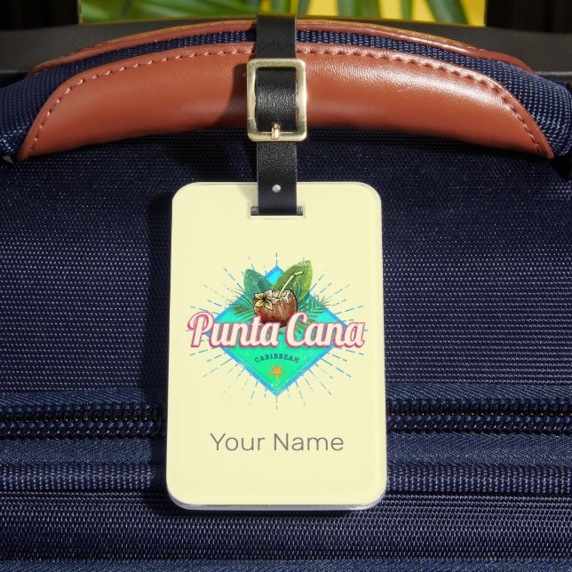 Punta Cana Caribbean Dominican Republic Retro Luggage Tag (Front Insitu 2)