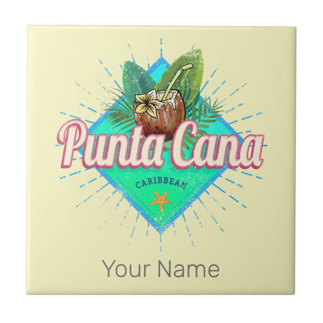 Punta Cana Caribbean Dominican Republic Retro Tile (Front)