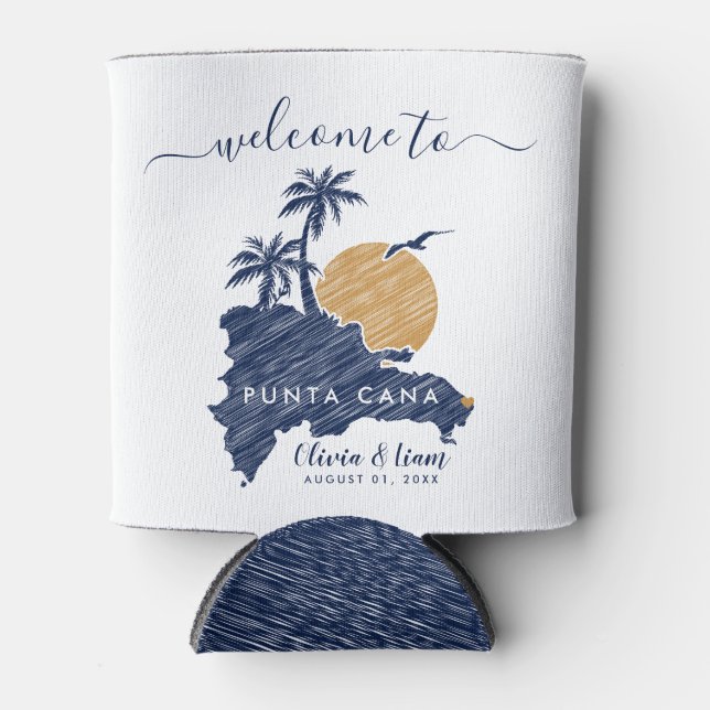 Punta Cana Custom Navy Minimalist Map Wedding Can Cooler (Front)
