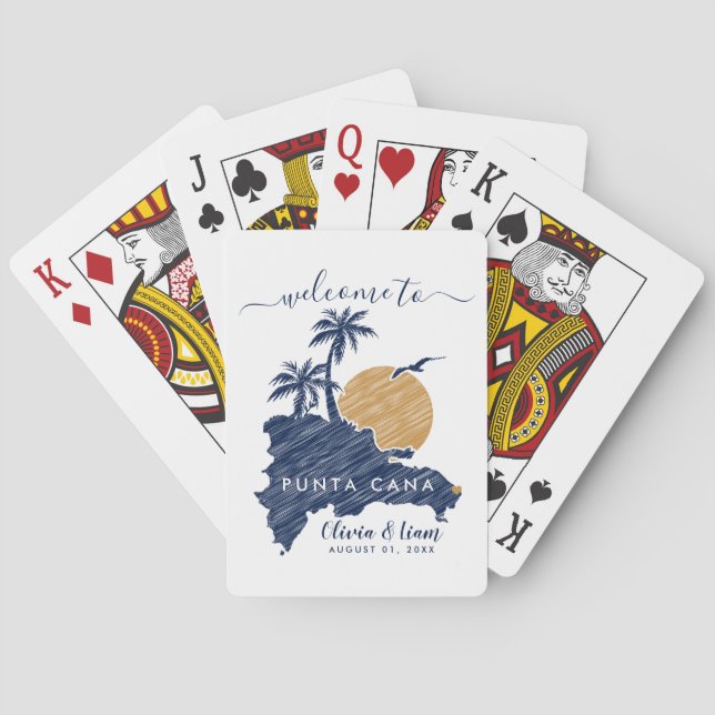 Punta Cana Custom Navy Minimalist Map Wedding Playing Cards (Back)