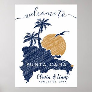 Punta Cana Custom Navy Minimalist Map Wedding Poster
