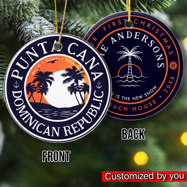 Punta Cana Dominican anchor Family Vacation Sunset Ceramic Tree Decoration (Creator Uploaded)