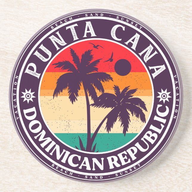 Punta Cana Dominican Palm Tree Beach Vintage Coaster (Front)