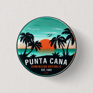 Punta Cana Dominican Palm Tree Retro Sunset 60s 3 Cm Round Badge