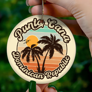 Punta Cana Dominican Palm Tree Retro Sunset 60s Ceramic Tree Decoration
