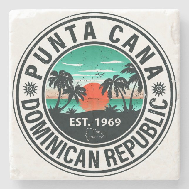 Punta Cana Dominican Palm Tree Retro Sunset 60s Stone Coaster (Front)