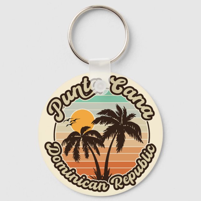 Punta Cana Dominican Palm Tree Retro Sunset 80s Key Ring (Front)