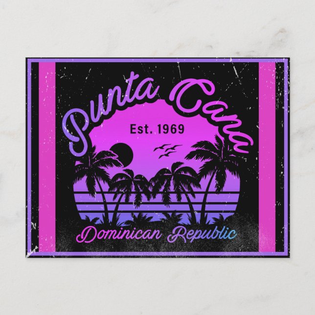 Punta Cana Dominican Palm Tree Retro Sunset 80s Postcard (Front)