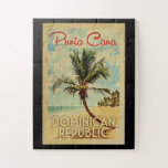 Punta Cana Dominican Republic Vintage Travel Jigsaw Puzzle<br><div class="desc">Punta Cana Dominican Republic design in Vintage Travel style featuring a palm tree on the beach with ocean and sky.</div>
