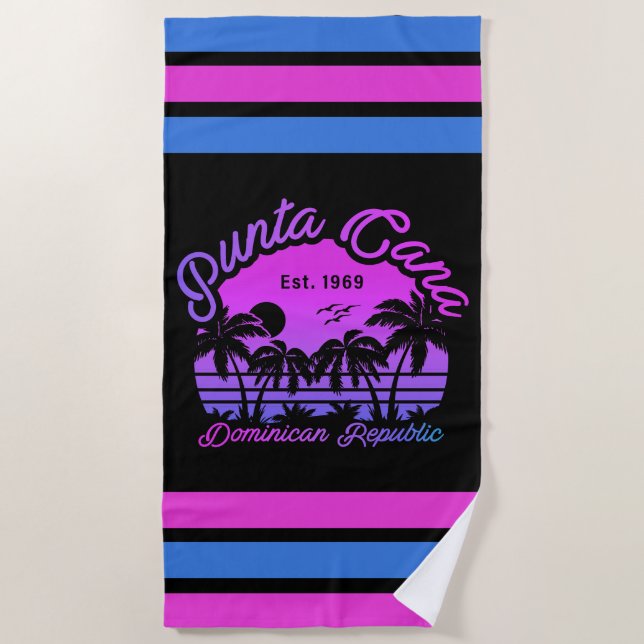 Punta Cana Dominican Retro Sunset Souvenir 80s Beach Towel (Front)