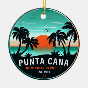 Punta Cana Dominican Retro Sunset Souvenir 80s Ceramic Tree Decoration