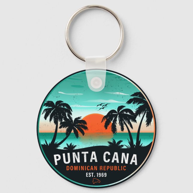Punta Cana Dominican Retro Sunset Souvenir 80s Key Ring (Front)