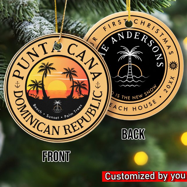 Punta Cana Dominican Travel Family Vacation Sunset Ceramic Tree Decoration (Creator Uploaded)