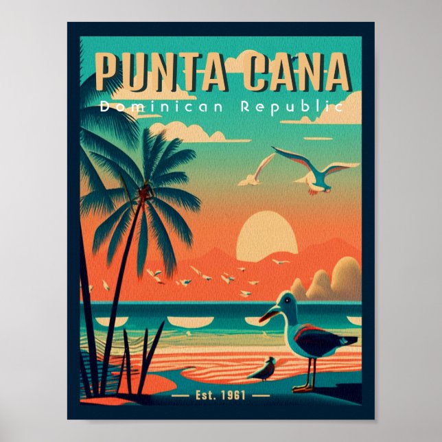 Punta Cana DR Retro Flamingos Souvenir 1950s Poster (Front)