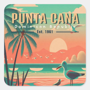 Punta Cana DR Retro Seagull Souvenir 1950s Square Sticker