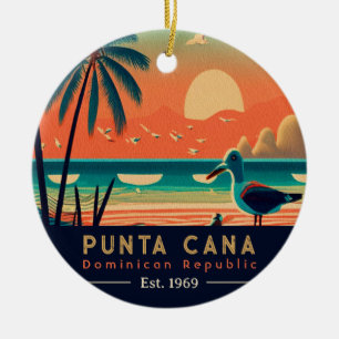 Punta Cana DR Retro Sunset Souvenirs 1960s Ceramic Tree Decoration