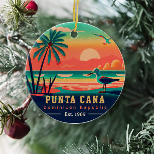Punta Cana DR Retro Sunset Souvenirs 1960s Ceramic Tree Decoration