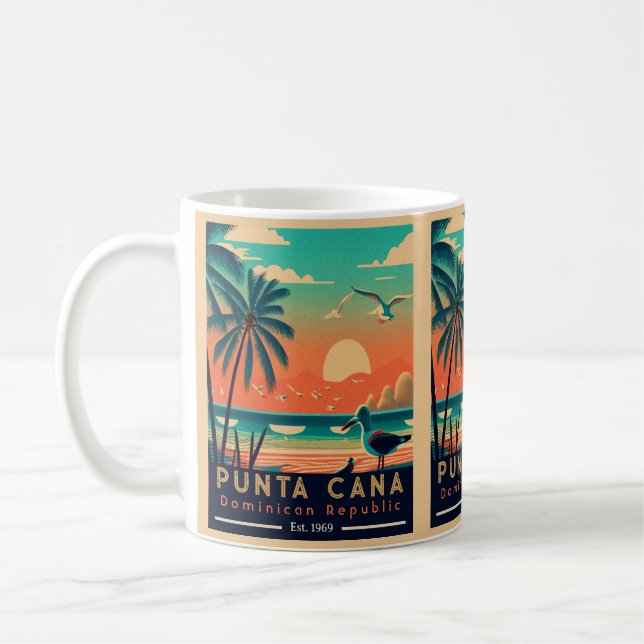 Punta Cana DR Retro Sunset Souvenirs 1960s Coffee Mug (Left)