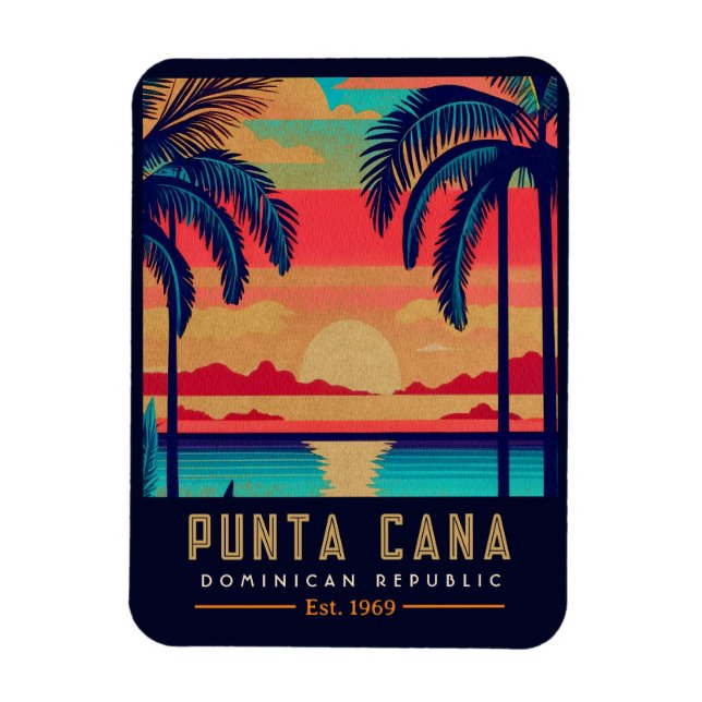 Punta Cana DR Retro Sunset Souvenirs 1960s Magnet (Vertical)