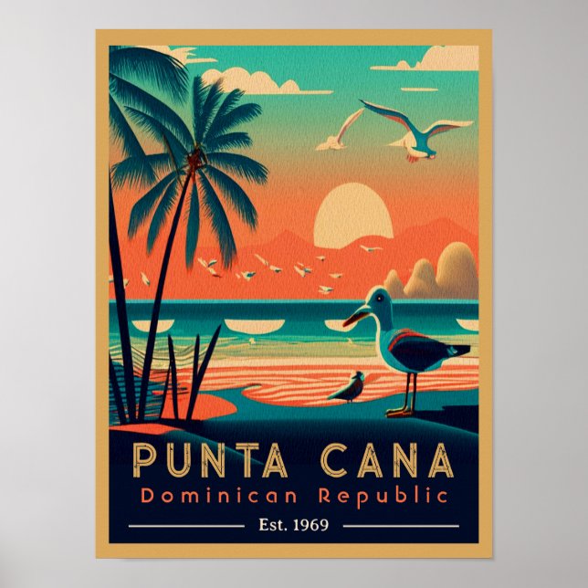 Punta Cana DR Retro Sunset Souvenirs 1960s Poster (Front)