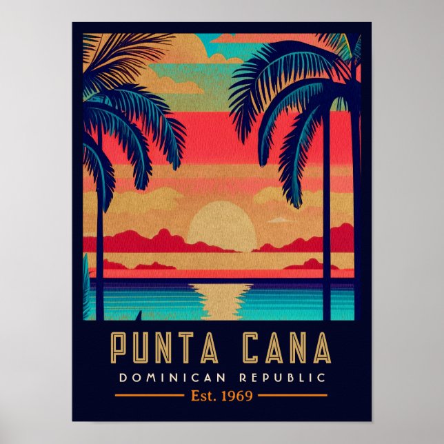 Punta Cana DR Retro Sunset Souvenirs 1960s Poster (Front)