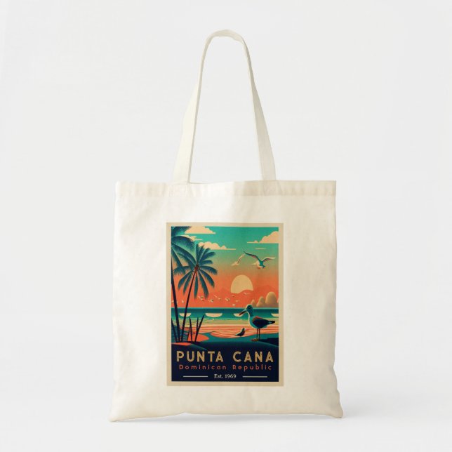 Punta Cana DR Retro Sunset Souvenirs 1960s Tote Bag (Front)