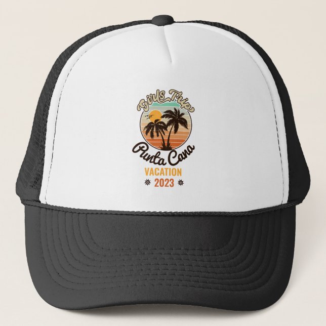 Punta Cana personalise Vacation 2023 Retro 60s Trucker Hat (Front)