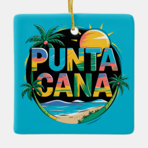 Punta Cana Sunset Colourful Travel Art Emblem Ceramic Ornament