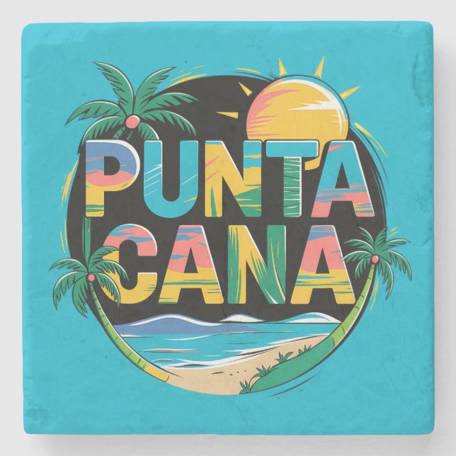 Punta Cana Sunset Colourful Travel Art Emblem Stone Coaster (Front)