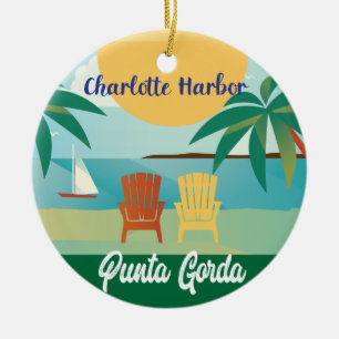 Punta Gorda, Charlotte Harbor Florida Illustration Ceramic Tree Decoration