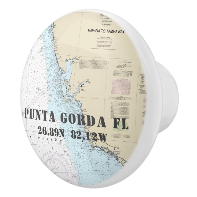 Punta Gorda Florida Authentic Nautical Chart Ceramic Knob (Right)