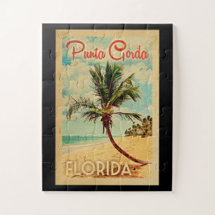 Punta Gorda Florida Palm Tree Beach Vintage Travel Jigsaw Puzzle